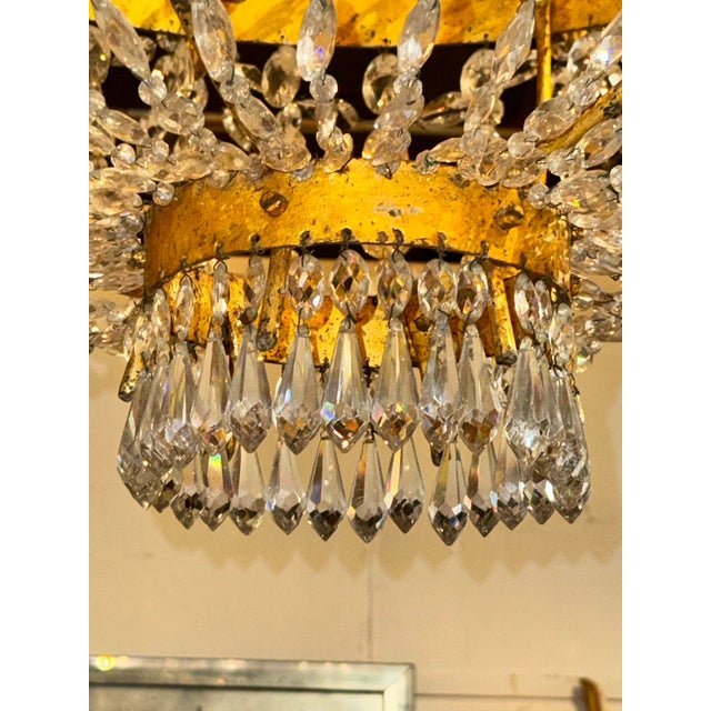 19th Century Italian Empire Gilt Tole and Crystal Chandelier For Sale - Image 4 of 8
