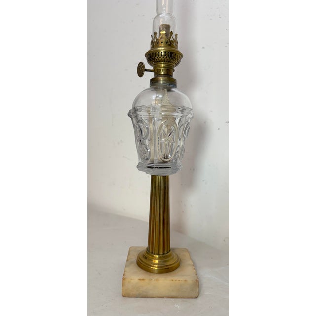19th Century Rare Antique 19th Century Glass Brass Marble Boudoir Whale Oil Table Lamp For Sale - Image 5 of 11