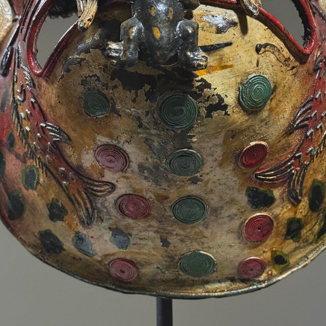 Metal Vintage Mexican Folk Art Polychrome Metal Tigre Mask (C. 1940s) For Sale - Image 7 of 10