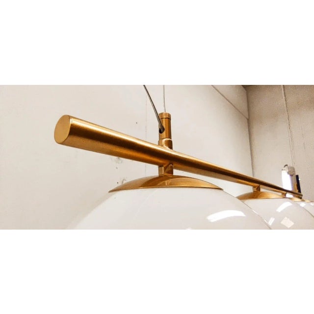 Brass Suspension with Glossy White Ball Glasses For Sale - Image 5 of 14
