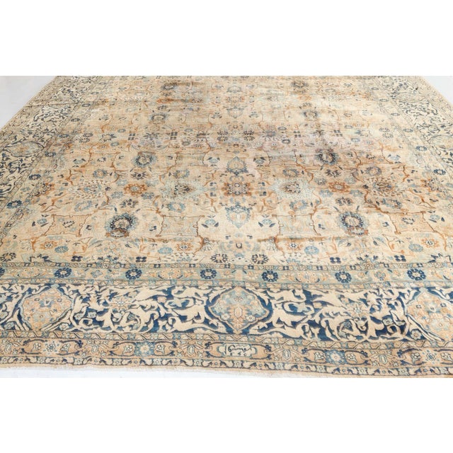 Blue Fine Antique Persian Kirman Handmade Wool Carpet For Sale - Image 8 of 8
