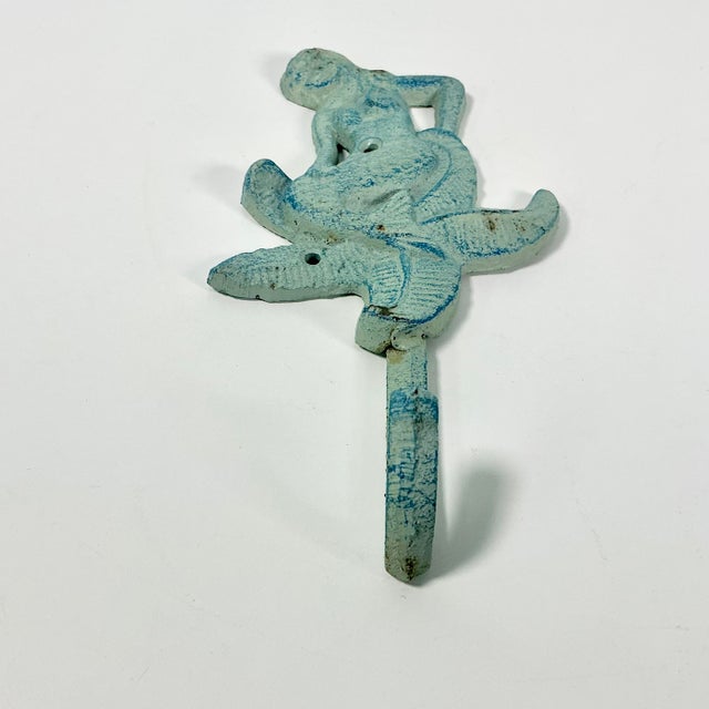1970s Vintage Cast Iron Coastal Nautical Verdigris Mermaid Wall Hook. For Sale - Image 9 of 10