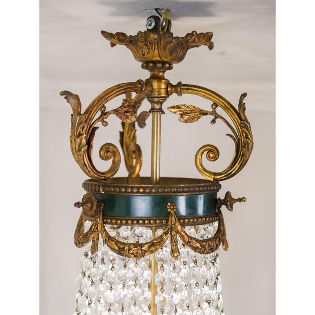 Large Empire Style Crystal and Bronze 6-Light Chandelier, 1930s For Sale - Image 9 of 13