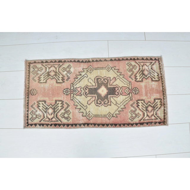 1960s Handmade wool and cotton rug in Turkish Anatolian Small Rug, Vintage Doormat Rug, Turkish Antique Decorative Rug,...
