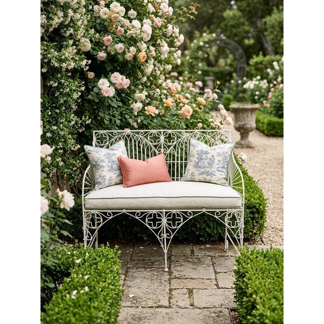 Vintage Gothic Revival Style White Wrought Iron Garden Settee For Sale - Image 11 of 12