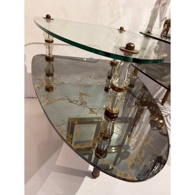 1960s Mid-Century Two-Tier Glass & Crystal Column Side Table For Sale - Image 5 of 9