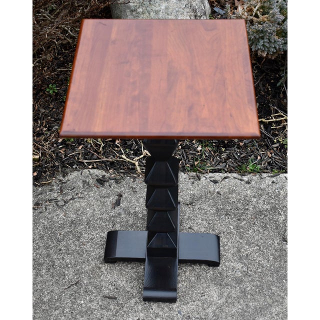 Black Ethan Allen Wood Table 1990s Two Tone Geometric Pedestal Accent Side End For Sale - Image 8 of 10