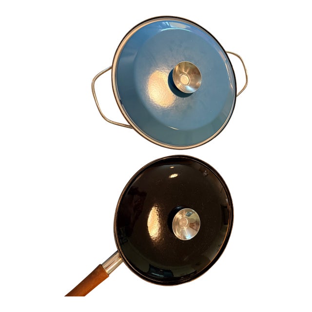 1950s Beautiful Cathrineholm Pieces Turquoise Casserole- Set of 2 For Sale