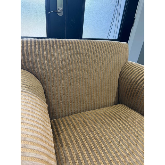Textile Vintage Stickley Fine Upholstery Club Arm Chair in Neutral Striped Fabric For Sale - Image 7 of 14