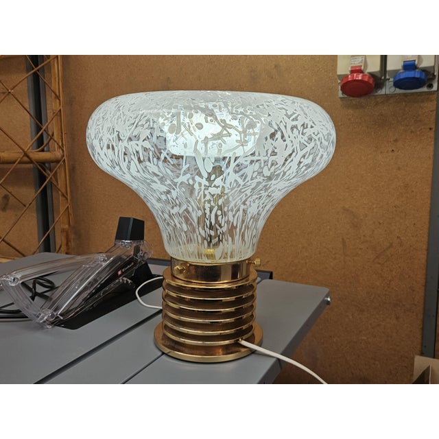 Vintage Table Lamp in Worked Glass and Golden Metal, 1970s For Sale - Image 10 of 18