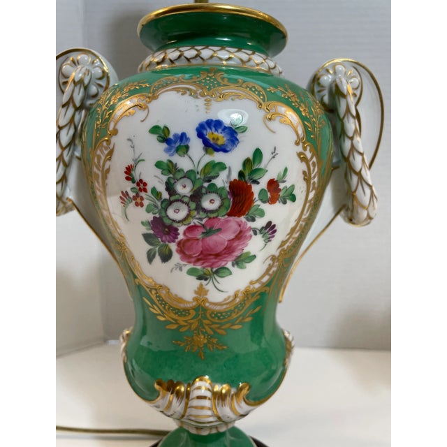 Ceramic Antique Dresden Hand-Painted Lamps, a Pair For Sale - Image 7 of 12