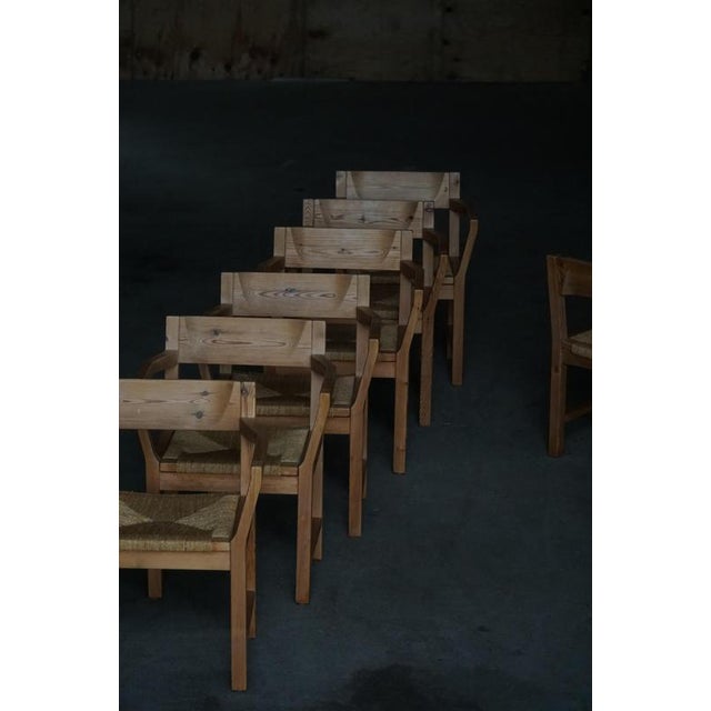 1960s Danish Dining Chairs in Pine and Woven Paper Cord by Tage Poulsen, 1970s, Set of 8 For Sale - Image 5 of 18