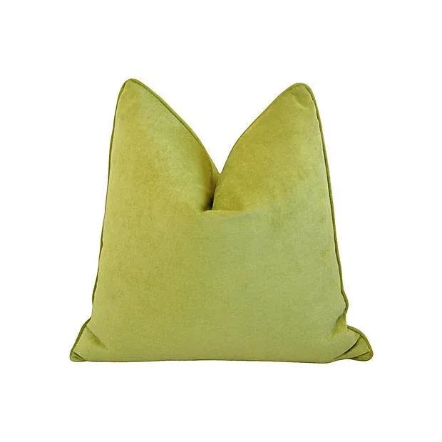 Contemporary Custom Tailored Apple Green Velvet Feather/Down Pillow For Sale - Image 3 of 3