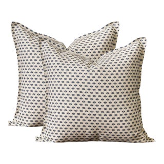 A Pair of Lauren Servati Textiles, Holyrood // Marine Mini Flange Pillows, 20"x20" For Sale