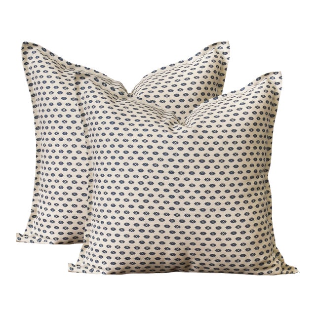 A Pair of Lauren Servati Textiles, Holyrood // Marine Mini Flange Pillows, 20"x20" For Sale