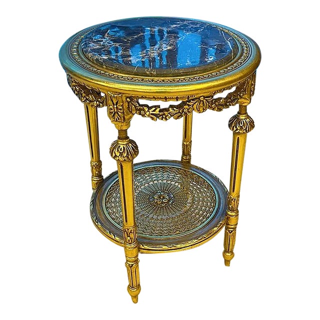 Italian Rococo Style Black Marble Topped Gold Side Table For Sale