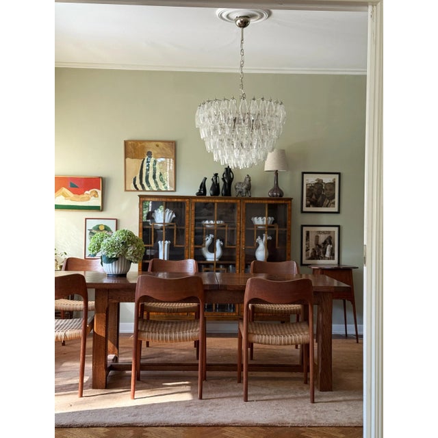 Classic murano chandelier in the style of scarpa with beautiful hand blown poliedri prisms in prisms in clear glass. lamp...