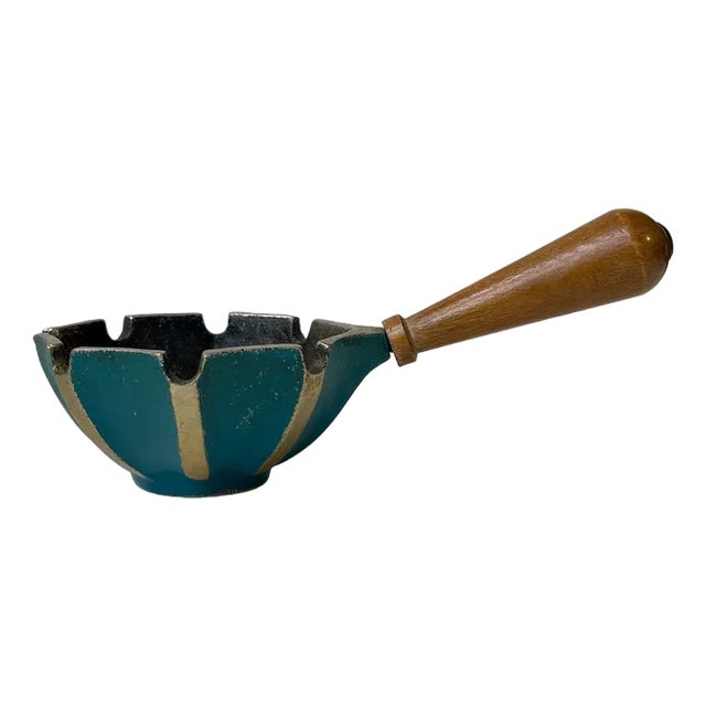 Mid-Century Israeli Ashtray in Cast Iron and Beech, 1960s For Sale