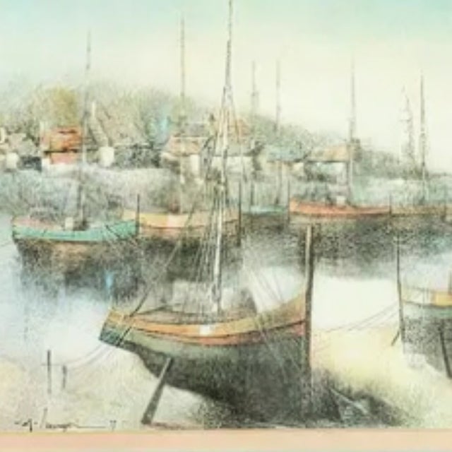 1970s 1977 Vintage Coastal Harbor Print -Original Alferio Maugeri For Sale - Image 5 of 8