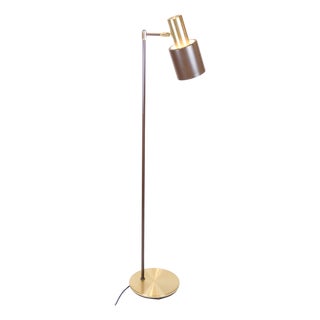 Model Studio Floor Lamp in Brown Lacquered Metal & Brass by Jo Hammerborg for Fog & Mørup, 1970s For Sale