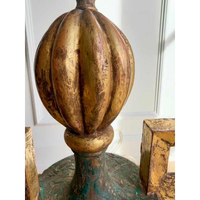Vintage Hand-Carved Italian Parcel-Gilt Neoclassical Greek Key Urn Lamps With Original Parchment Shades - Pair For Sale - Image 4 of 11