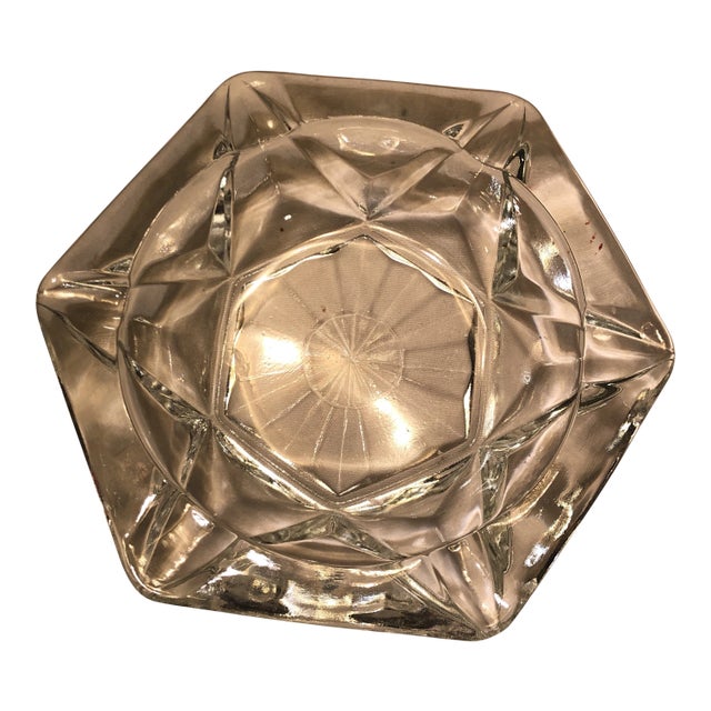 Vintage Cut Glass Ashtray With Sun Burst Pattern For Sale