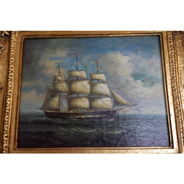 Sailing Ships, 20th Century, Oil Paintings, Framed, Set of 2 For Sale - Image 18 of 18