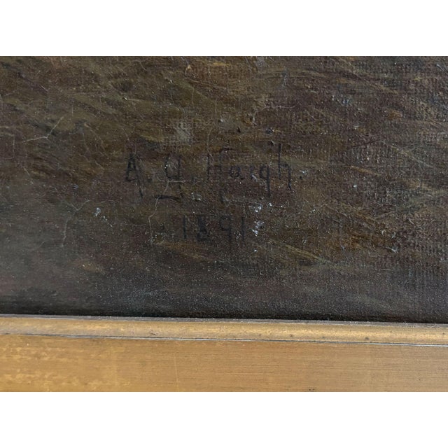 1891 “Grey Hunter in a Loose Box Stall” Antique Equestrian Horse Painting Oil on Canvas by Alfred Grenfell Haigh For Sale In Minneapolis - Image 6 of 10
