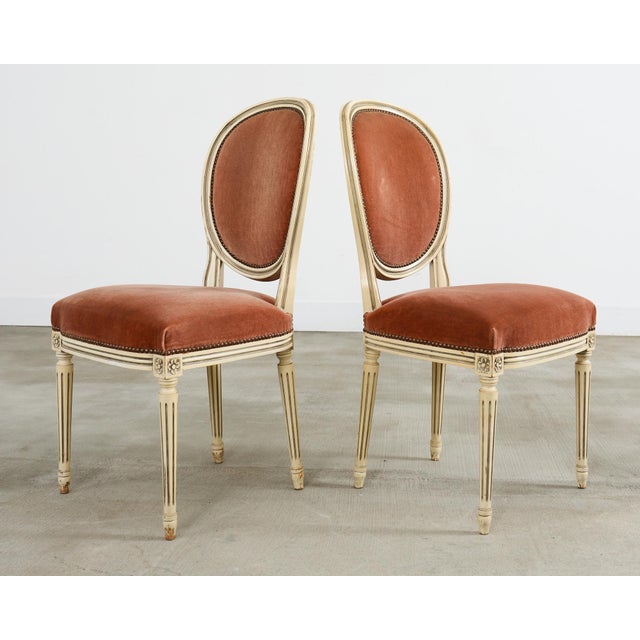 Set of Six French Louis XVI Style Painted Dining Chairs With Mohair For Sale In Sacramento - Image 6 of 12