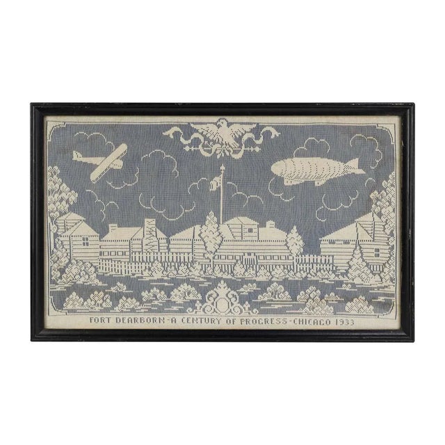 Blue Mid 20th Century Framed Us Army's Fort Dearborn Needlepoint Art For Sale - Image 8 of 8