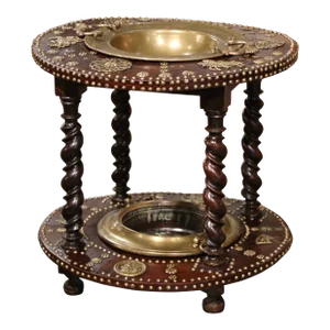 18th Century Spanish Carved Chestnut and Copper "Brasero" on Barley Twist Legs