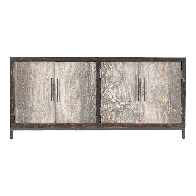 Marble Modern Rustic 4 Door Sideboard Credenza For Sale