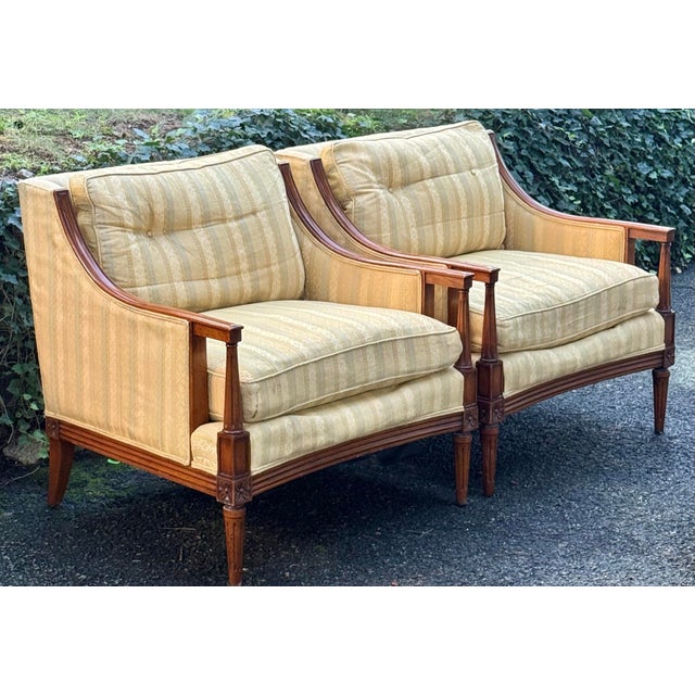 Beautiful pair of neoclassical chairs by Henredon. Great choice for someone looking to reupholster in a bespoke fabric...