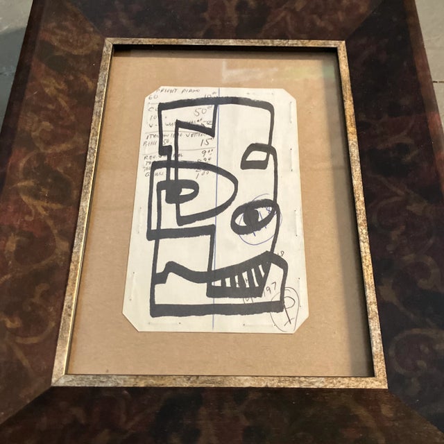 Original 3 x 5 marker drawing done on vintage paper with hand written notes laid down on cardboard Overall size with...