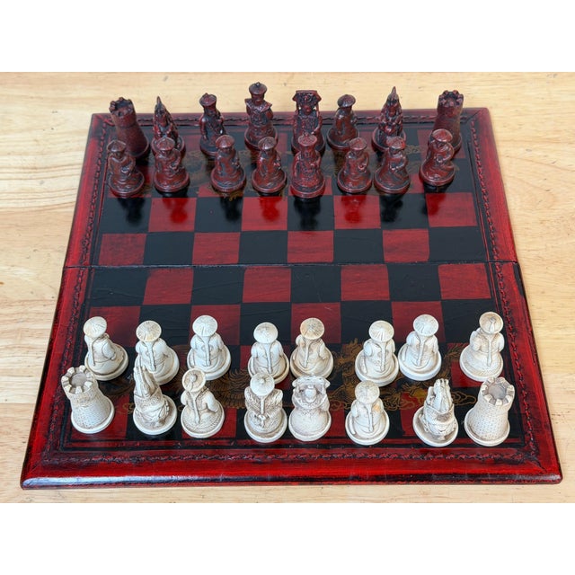 Exceptional Chinese Lacquered Travel Chess Set Lacquered Board & Court Figures For Sale - Image 12 of 18