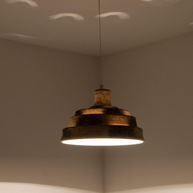 Pyramid Brown Yellow Ceramic Pendant Light, Denmark, 1970s For Sale - Image 11 of 14