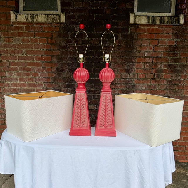 2004 Serge Roche Style Palm Beach Regency Coral Plaster Obelisk Table Lamps by Pieri Creations - A Pair For Sale In Mobile - Image 6 of 17