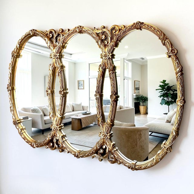 1960s Rare Vintage Triple Oval Mirror 66”w | Statement Mirror For Sale - Image 5 of 9