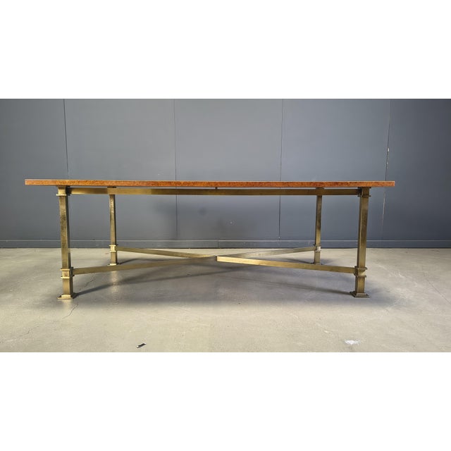 Vintage Burl Wood and Brass Dining Table from Belgo Chrom, 1970s For Sale - Image 10 of 10