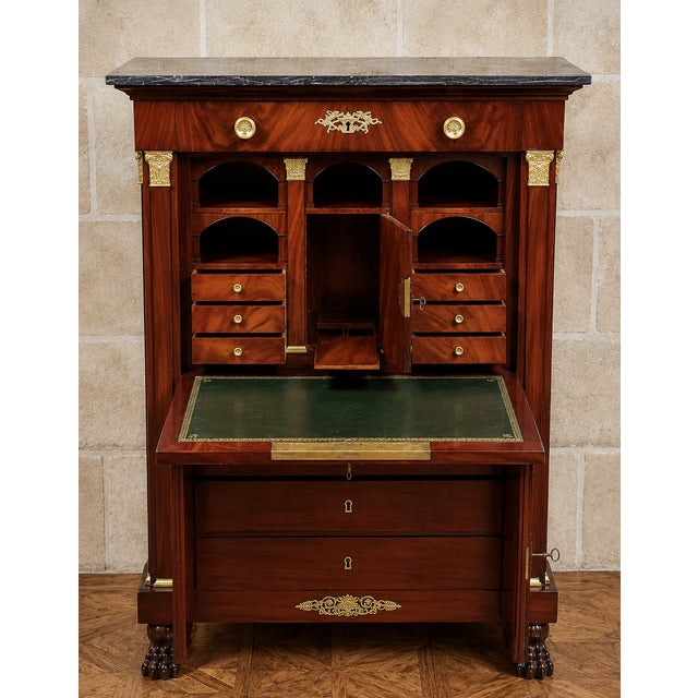 Empire Four-Column Secretaire in Flame Mahogany with Gilt Bronze Mounts For Sale - Image 12 of 13