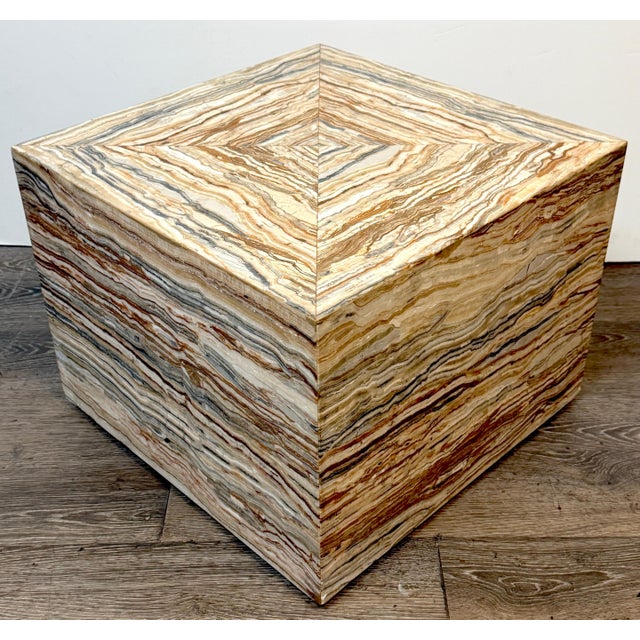 Pair Italian Specimen Travertino Oniciato Cube Side Tables, Style of Romeo Rega For Sale - Image 14 of 18