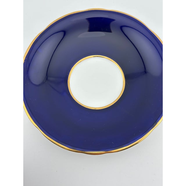 Aynsley Cobalt Blue Teacup and Saucer, Corset Shape W/ Cabbage Rose - 1930s For Sale - Image 9 of 10