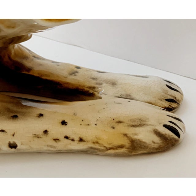 Large 1970 California Pottery Leopard Cat Sculpture, Glazed Ceramic Hollywood Regency Icon For Sale - Image 10 of 13