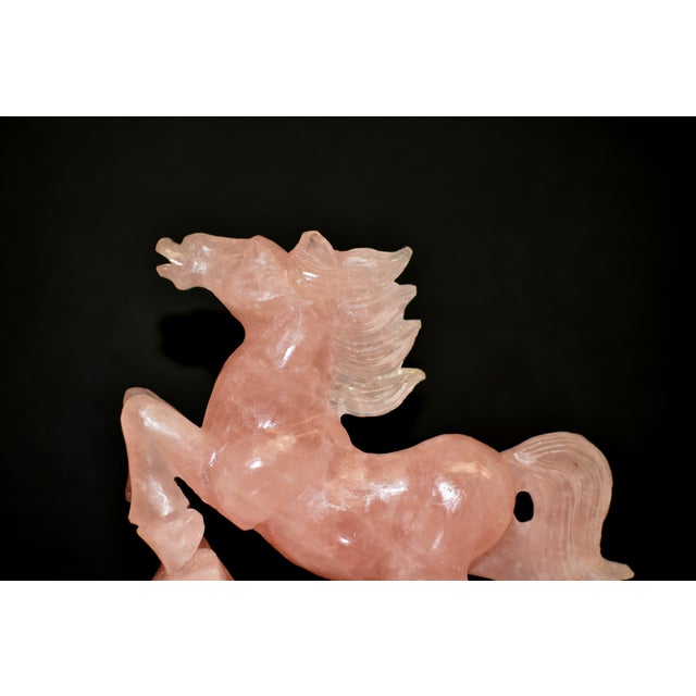 Mid 20th Century Natural Rose Quartz Horse Statue Hand Carved Gemstone Sculpture For Sale In Los Angeles - Image 6 of 16