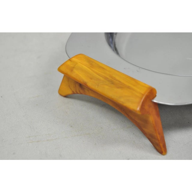 Vintage Art Deco Stainless Steel Glo-Hill Gourmates Butterscotch Bakelite Tray For Sale - Image 4 of 14