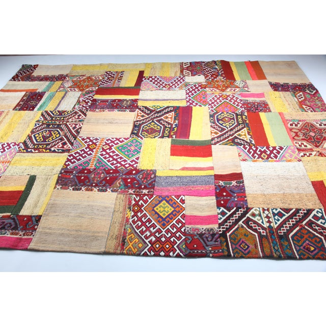 Authentic Patchwork From Vintage Tribal Kilims – Anatolian Craftsmanship for Modern Home Decor -6' 9'' X 9' 7'' For Sale - Image 13 of 13