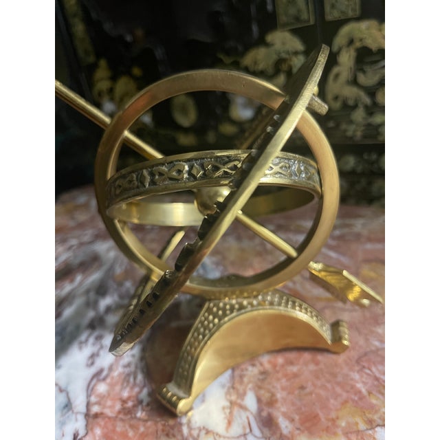 Vintage Solid Brass Armillary Sphere – Classical Astronomical Sculpture With Roman Numerals For Sale - Image 4 of 5