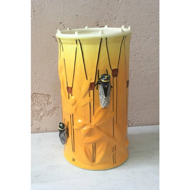 Ceramic 1950s French Country Majolica Drum Vase With Cicadas Sicard For Sale - Image 7 of 7