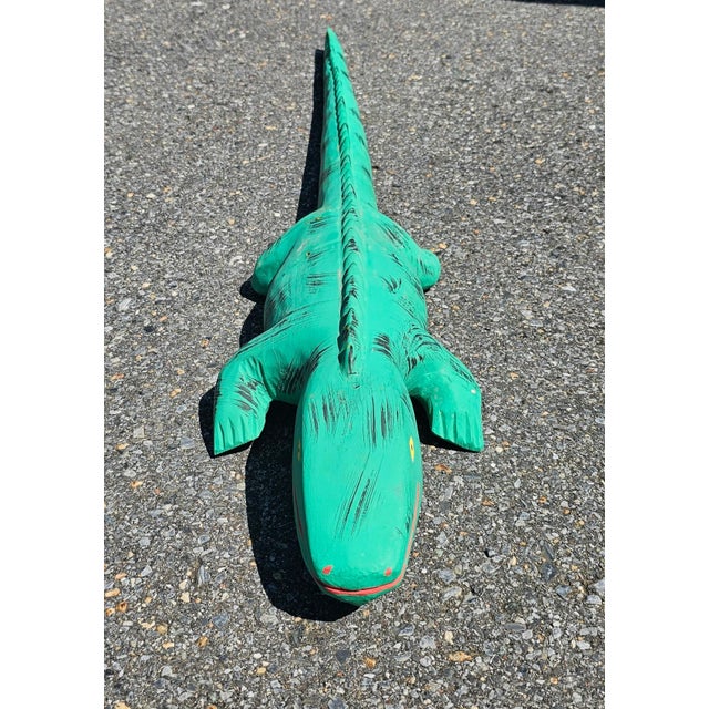 Mid-Century Modern 20th Century Large Wooden Painted Sculpture Figure of a Chameleon For Sale - Image 3 of 6