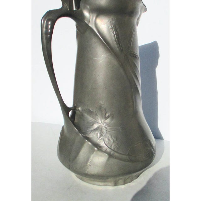 Gray Antique Art Nouveau Pewter Lidded Pitcher 1905 For Sale - Image 8 of 10